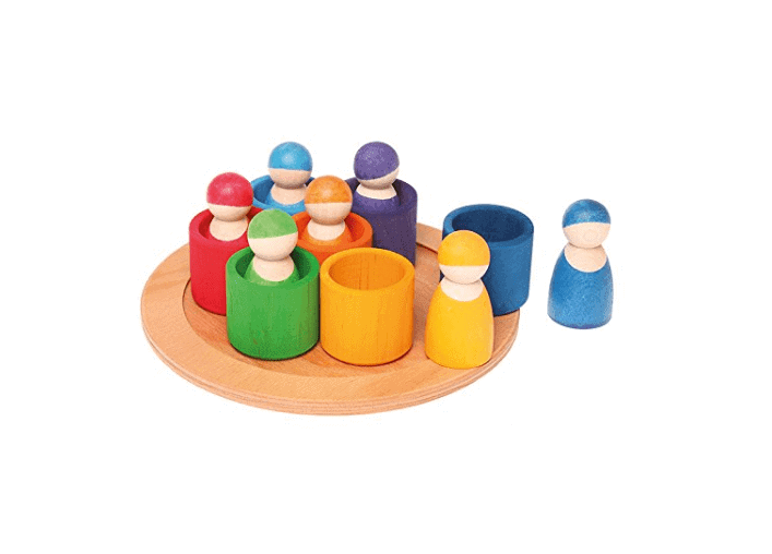 Non toxic baby toys colorful peg dolls and bowls gift set.