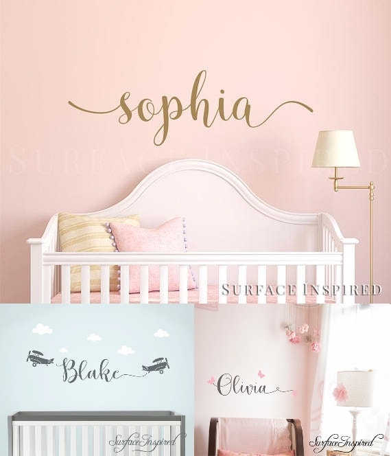 Nursery personalized baby name wall decal. Perfect nursery decor. Display baby's name above their crib.