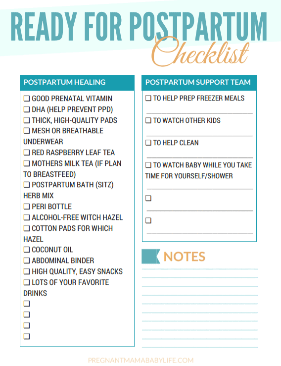 Ready for postpartum checklist