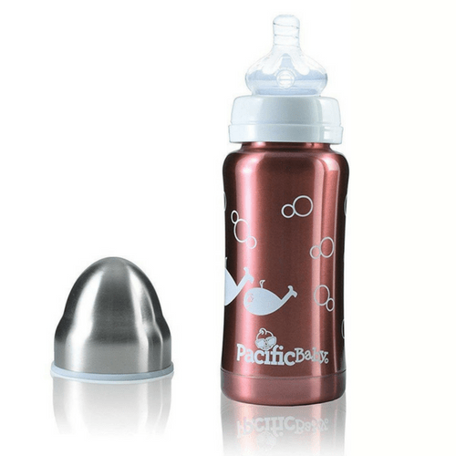 cute stainless sleep baby bottle with steel lid.